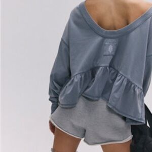 Free people Blue Ruffle Back Sweatshirt